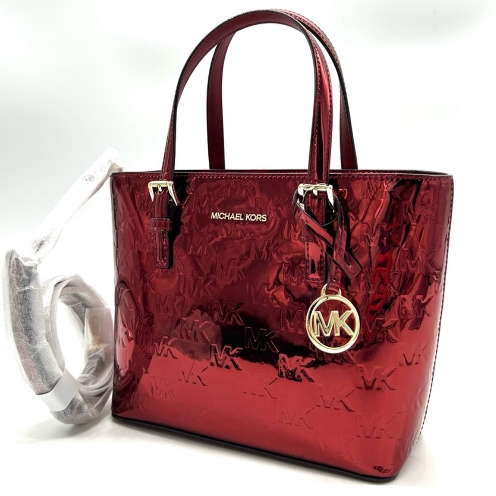 Michael Kors Jet Set Travel Extra-Small Logo Top-Zip Tote Bag Cherry